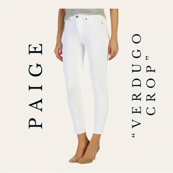 PAIGE VERDUGO CROP WHITE DENIM JEANS RAW HEM SIZE 29 - Picture 1 of 15